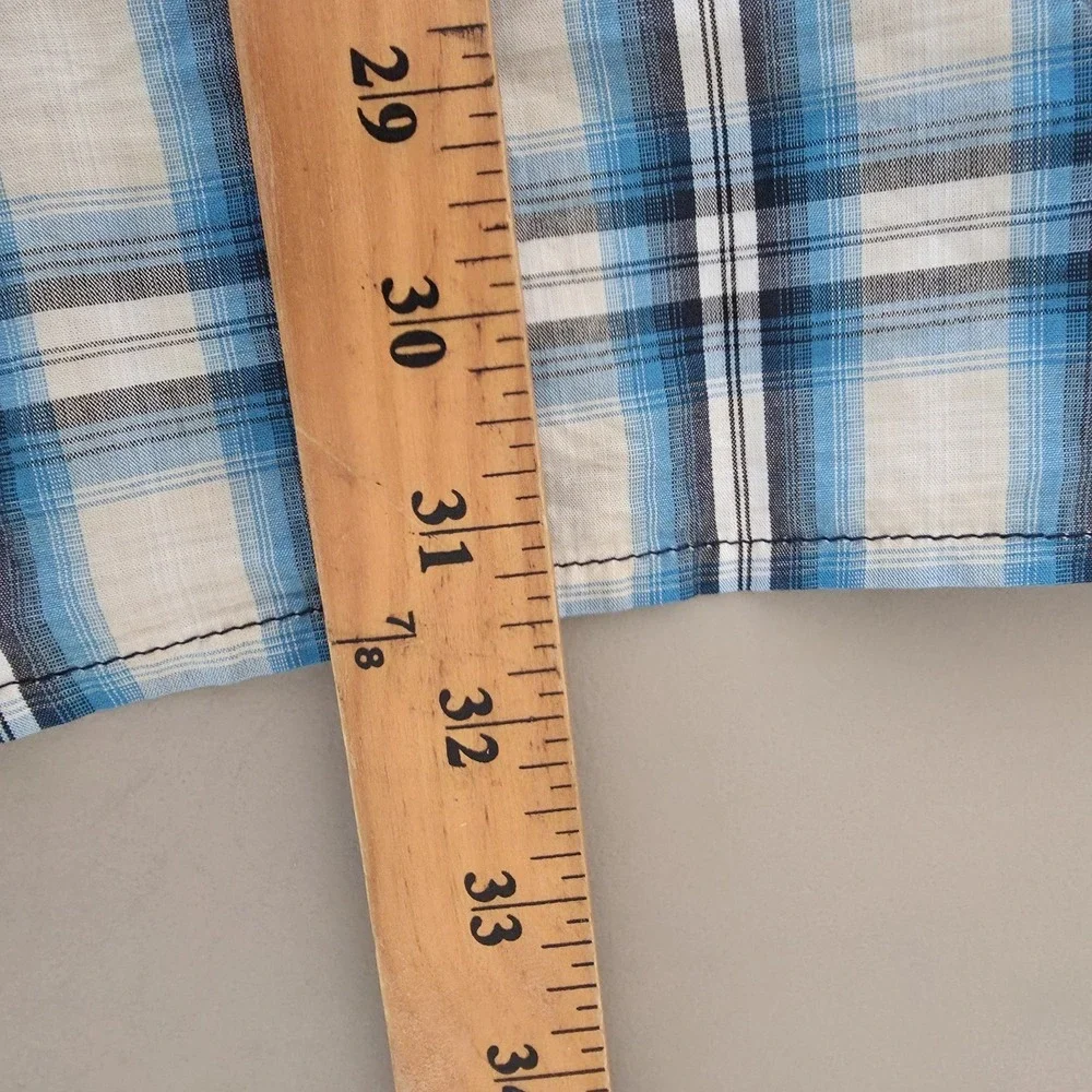 True Religion Western Shirt Mens XL Blue Plaid Pearl Snap Cowboy Rodeo Sawtooth*
